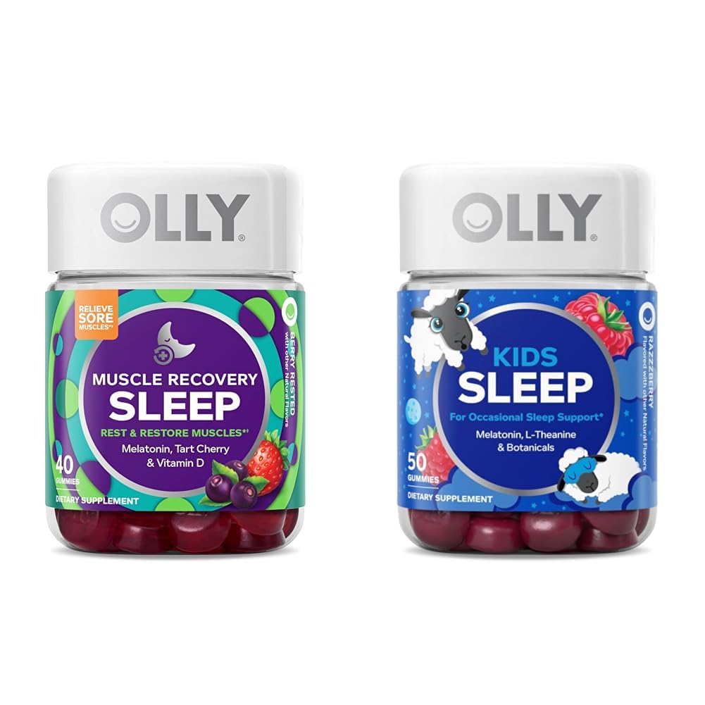 OLLY Muscle Recovery Sleep Gummies cu tarta Cherry, 40 Conte si copii Dorm Gummy cu Melatonina, musetel, 50 Conte