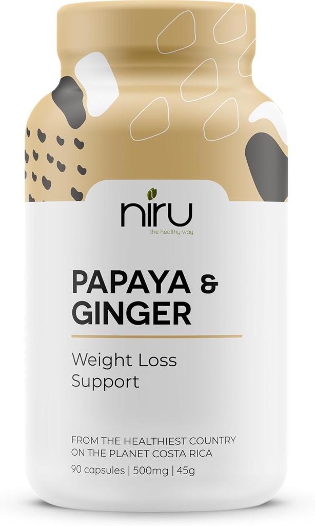 Papaya Ginger de Costa Rica - Niru Life. Blue Zone Papaya Ginger Capsule. Single Origin Papaya Seeds and Ginger Root Blend. Digestive Support, Detox, & Metabolism Boost. 90ct. 500mg Caps.
