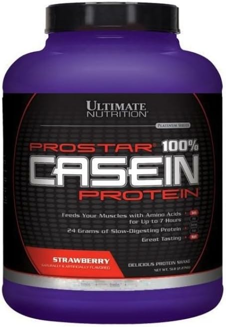 Ultimate Nutriție Prostar Micellar și Hidrolyzed Casein Pulbere Proteine - Fat Overnight fără creștere musculară și recuperare cu BCAAs, 5 Lire, Căpșuni