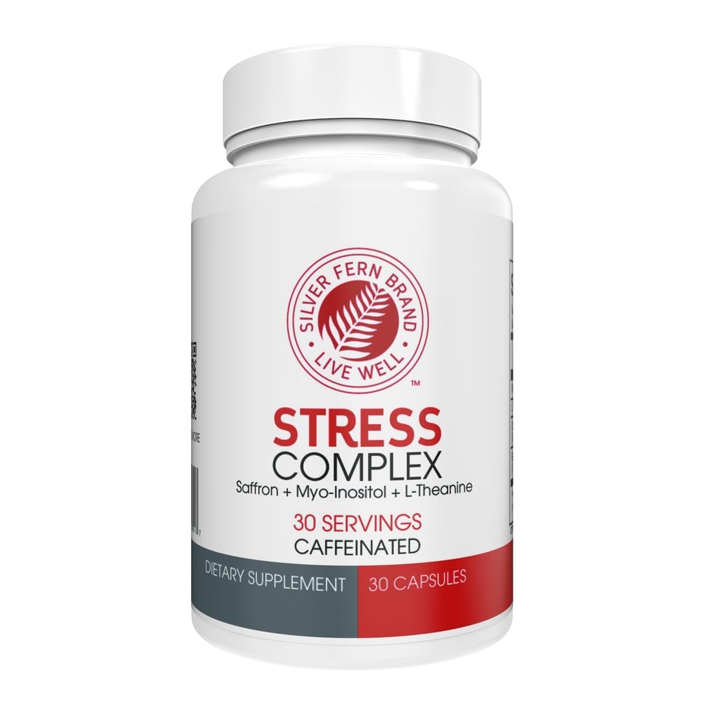 Silver Fern Stress Complex Supliment - cu Cafeina - somn, griji, Mood & More - cu Saffron Suplimente, L-Theanină Supliment, și Myo-inozitol - Suplimente naturale de stres - 30 Serviri