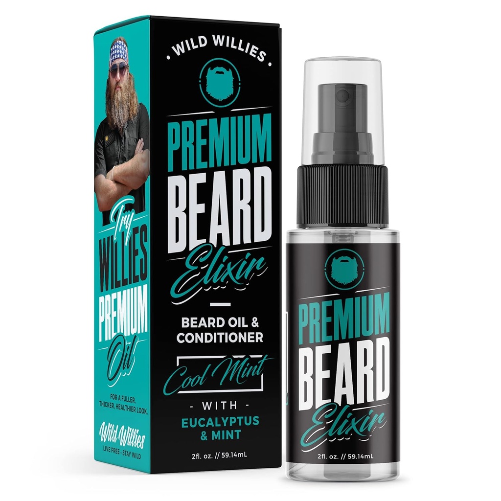 Wild Willies Premium Beard Oil & Balsam natural, Ingrediente organice Promoveaza cresterea rapida a barbei, indeparteaza mancarimea si matreata - Tratamentul de inmuiat in deep softner restaureaza umezeala - 2 Oz, Cool Mint Scent