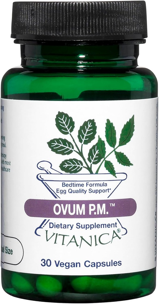 Vitanica Ovum P.M. - Suport calitate ou cu vitamina D3, Alpha Acid lipoic & Melatonina - Funcționează cel mai bine cu ovulul A.M. - Herbal Dietary Supplement for Women's Health - Pro Logo - 30 Vegan Caps
