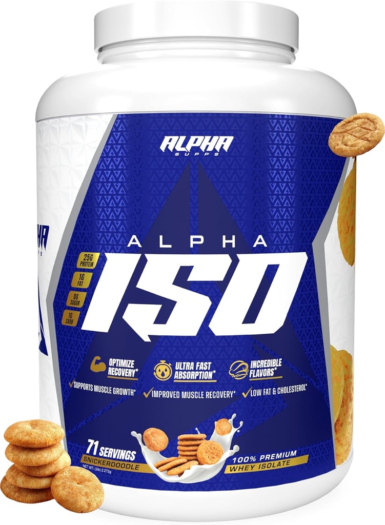 Alpha Supps ISO, Carb scăzut 100% Whey Proteine Izolate Pulbere, 25 Grams Per Serving, Ajută la creșterea musculară, zahăr scăzut și gluten gratuit (Snicker Doodle, 5 lb)