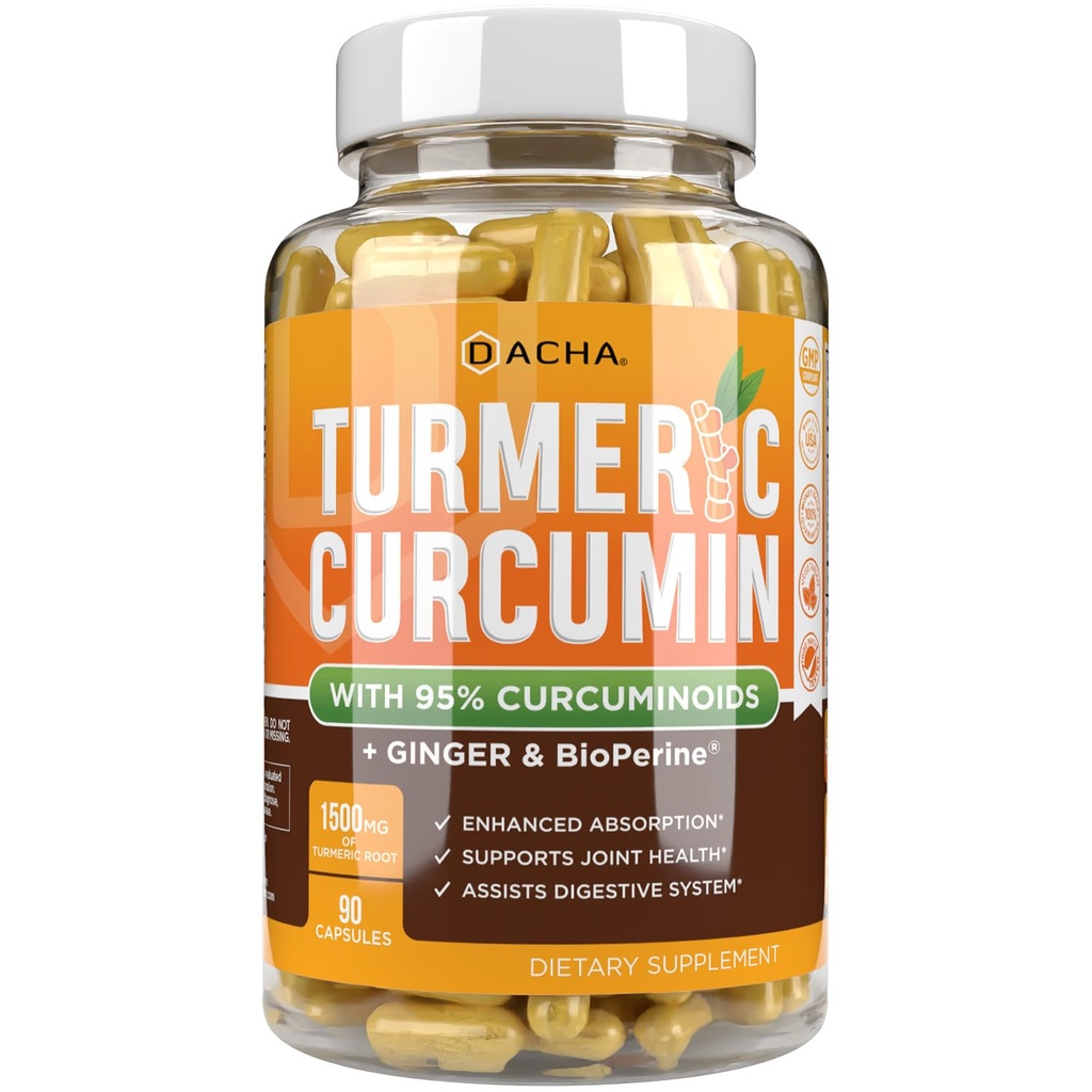 DACHA Tumeric Curcumin Supliment - 2250 mg Suplimente de sprijin comun Turmeric cu Black Pepper Ginger 95% Curcuminoide Capsule