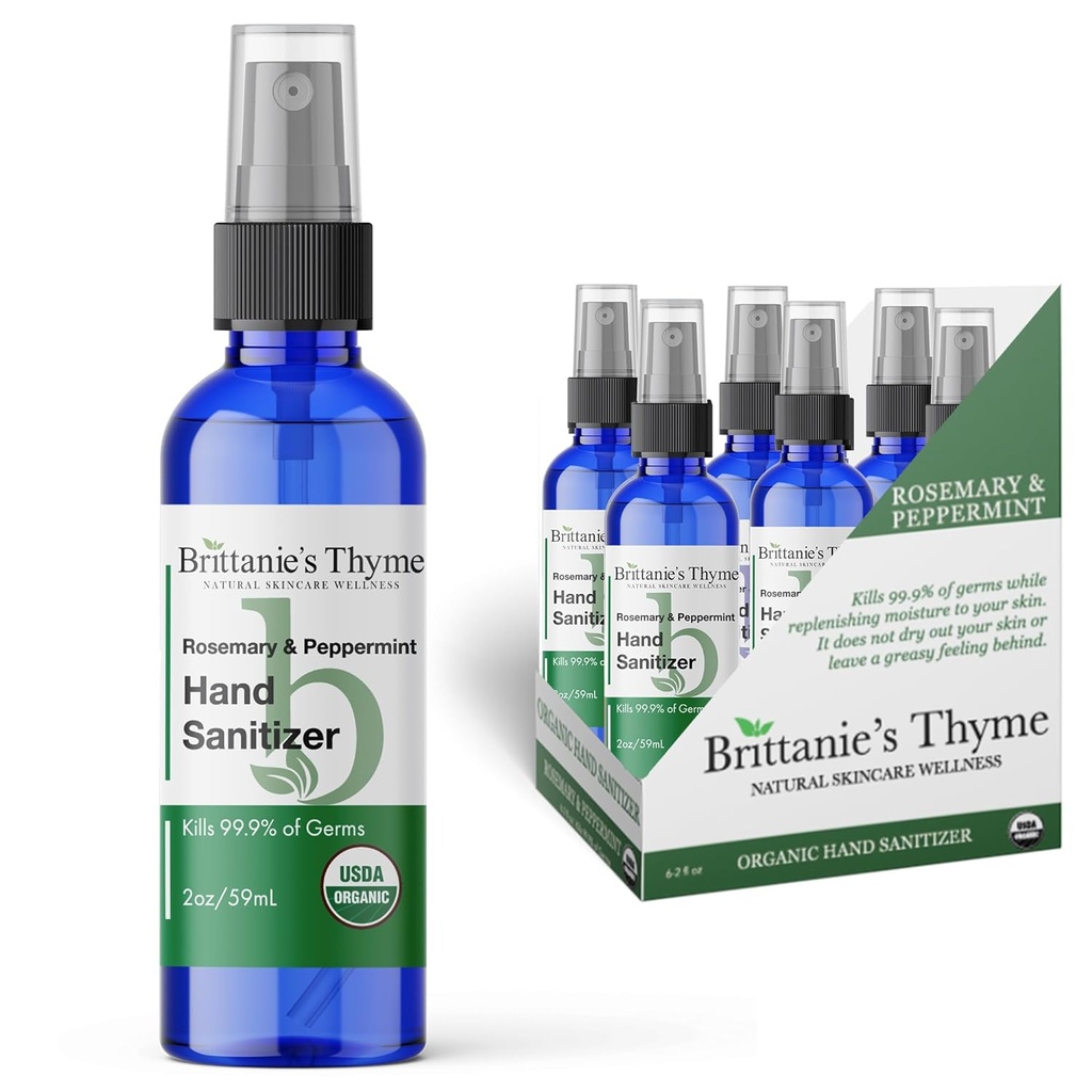 Brittanie's Time Organic Travel Sanitizer Spray, Rosemary & Peppermint 2oz 6 Count 