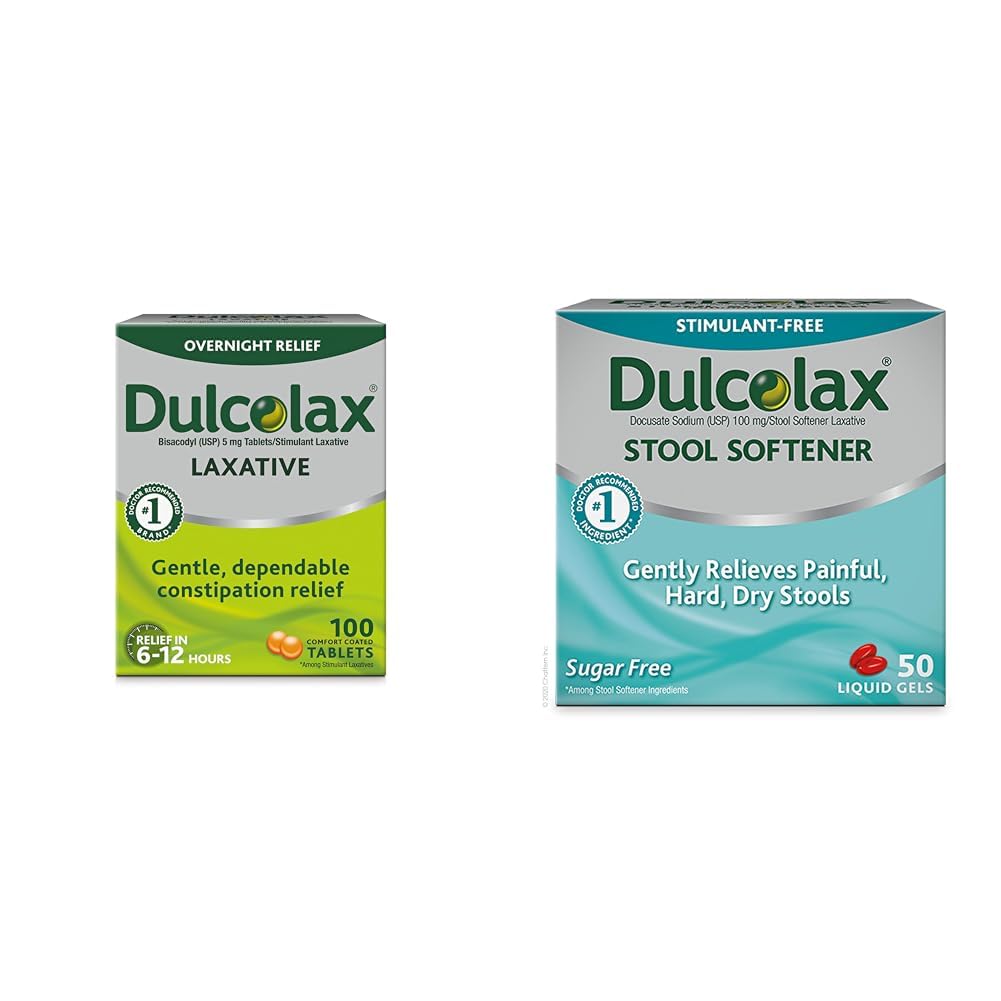 Dulcolax Stimulant Laxative Tablets (100 Count) Gentle Overnight Constipation Relief, Bisacodyl 5mg & Stool Softener Laxative Gel Capsule lichide (50ct) Ajutor blând, Docusat Sodiu 100mg