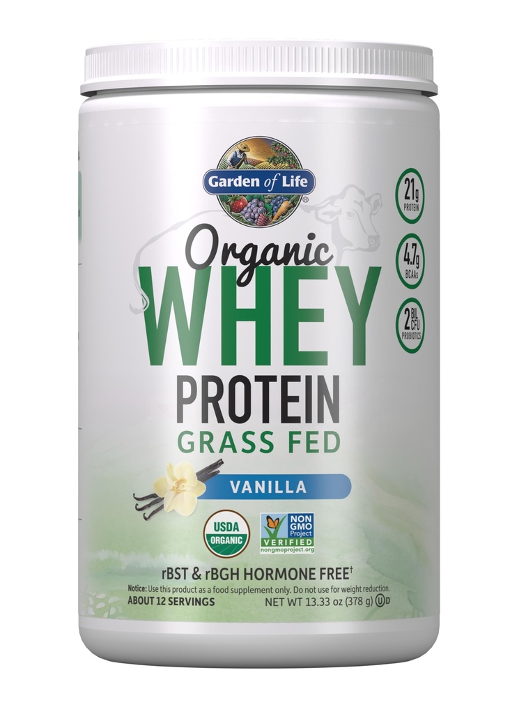 Gradina de viata Iarba Fed Whey Pulbere de proteine Vanilie - 21g Proteina pentru femei si barbati + Probiotice - 12 Serviri - Gluten gratuit, non OMG, Kosher, Humane, RBST & rBGH Hormon gratuit