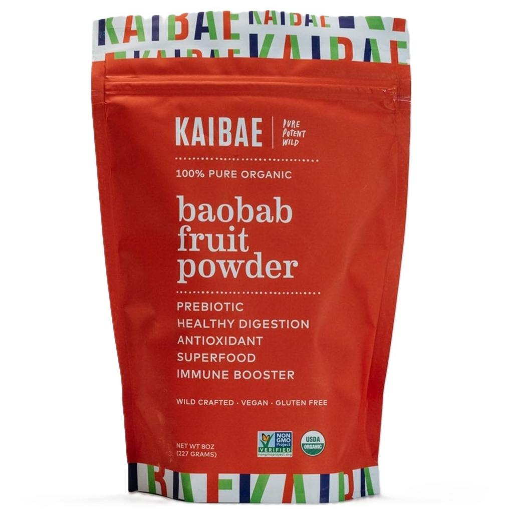 KAIBAE Premium Organic Baobab Powder I Prebiotic Gut Health, Intermittent Fasting, Imunitate, Hidratare 