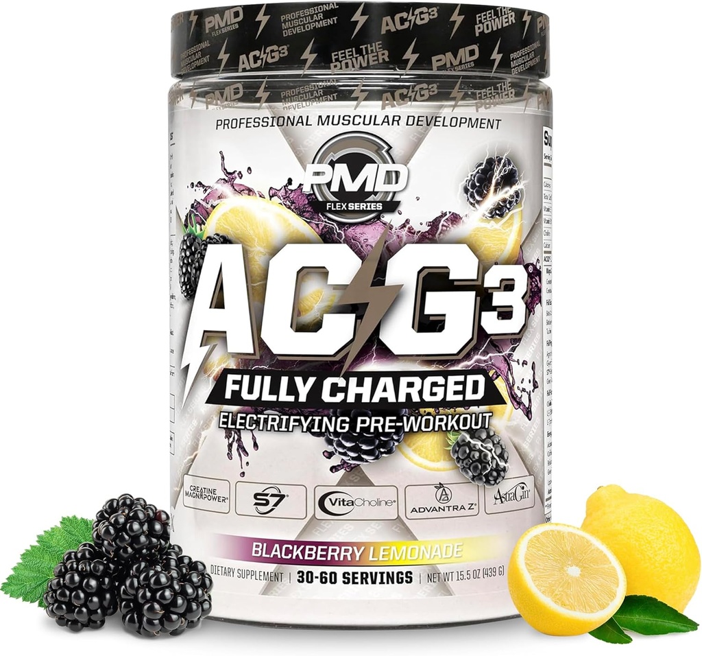 MPD Sports ACG3 complet încărcat - Electrizant Pre Workout pulbere - High Energy & Pump Pre Workout pentru bărbați și femei pentru a maximiza focus, Endurance & Performance - BlackBerry Lemonade (30-60 Serviri)