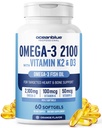 Oceanblue Professional Omega-3 2100 cu vitamina K2 și vitamina D3-60 Conte - Triple Putere Burpless pește ulei Omega-3 Supliment cu EPA, DHA & DPA - Wild Caught - Orange Flavor, 30 Serviri