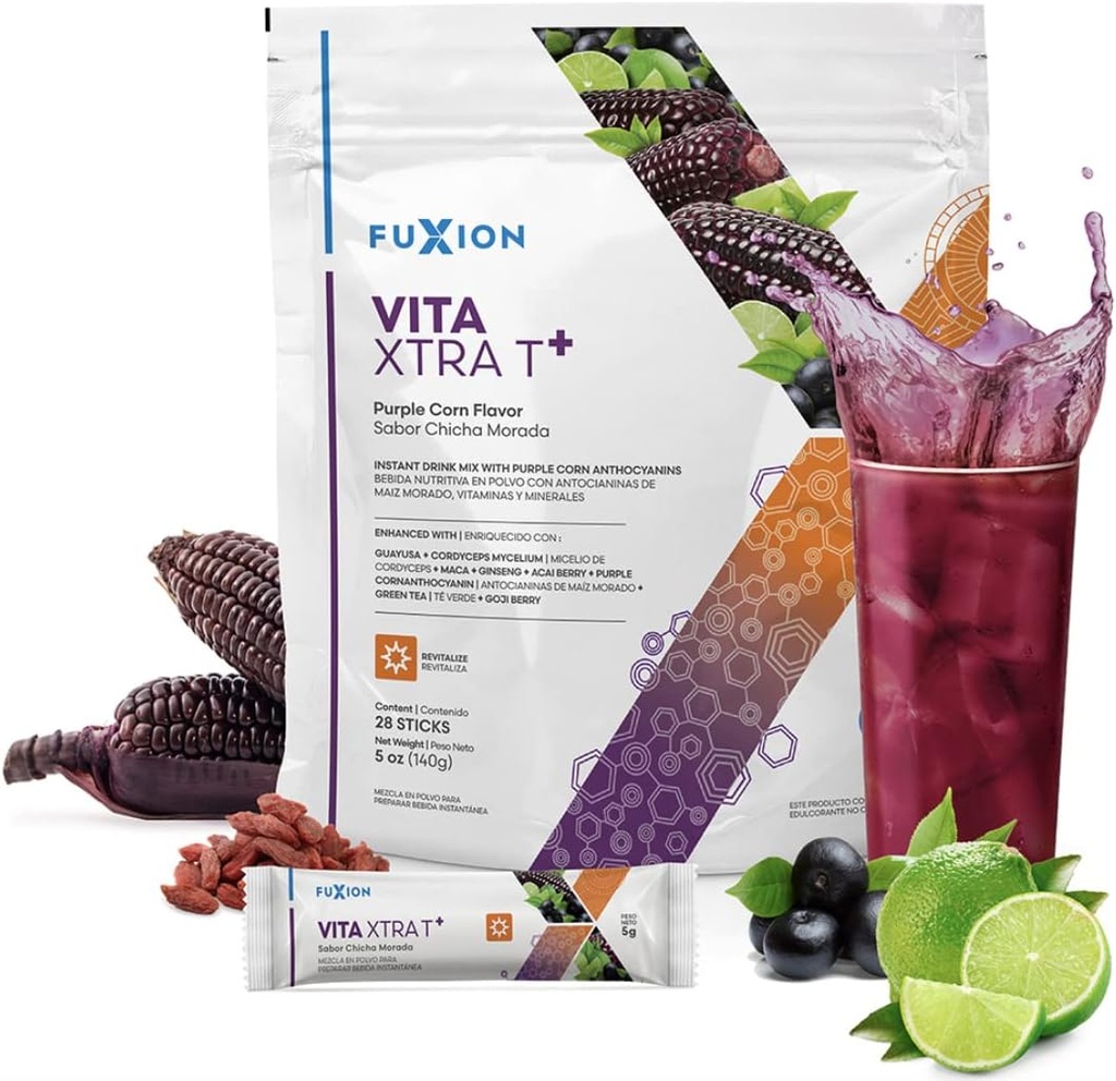 FuXion Health Care for Bodybuilding-Fuxion Vita Xtra T, Natural Occurred Cafeine Energy Drink, All Natural Herbs &Fruts for Natural Energy (Vita Xtra T, 28 Sticks)