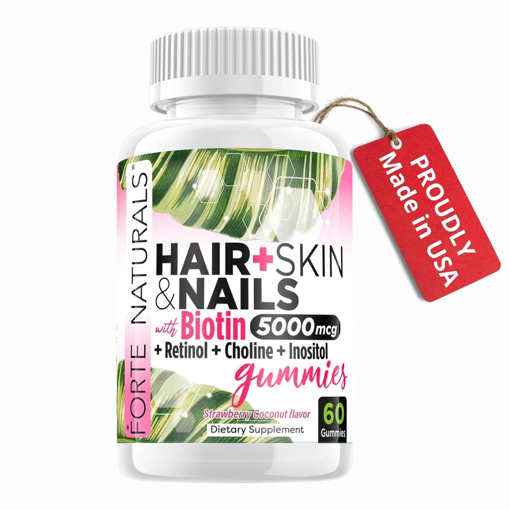 Cresterea parului Gume Biotin pentru femei, Piele de par si unghii Vitamine, 5000mcg Biotina, Made in USA, Iod pentru unghii Fungus, Coline Inositol Suplimente, Biotina Gomitas para el Cabello