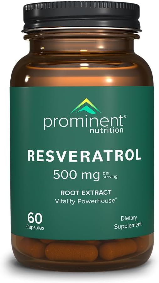 Supliment nutritiv proeminent Resveratrol, suport anti-îmbătrânire și imun, 98% Pure Trans-Resveratrol Supliment, 500 mg, 30 zile de aprovizionare - 1 ambalaj
