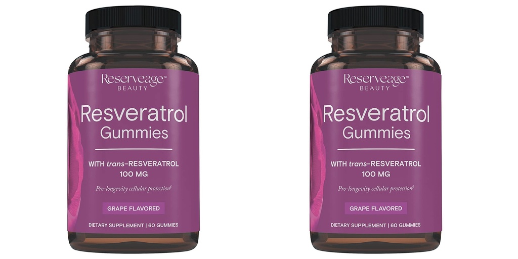 Rezervare Frumuseţe- Resveratrol Gumies 100 mg, Antioxidant Supliment pentru Heart Health, Antioxidant Supplement Suporturi Sanatos imbatranire, Vegan - 2 Pack