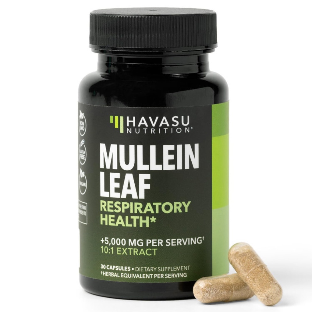 Capsule de frunze Mullein pentru sănătate respiratorie - 5000 mg Extract 10:1 pentru suport pulmonar și funcția imună - 30 Conte - Vegan, capsule non-OMO - Suplimentul vegetal pentru wellness zilnic - 1 lună de aprovizionare