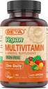 DEVA Vegan gratuit de fier Multivitamine & minerale Supliment, Green Food Blend, Spirulina, Chlorella, Ashwagandha, Broccoli, 90 comprimate filmate