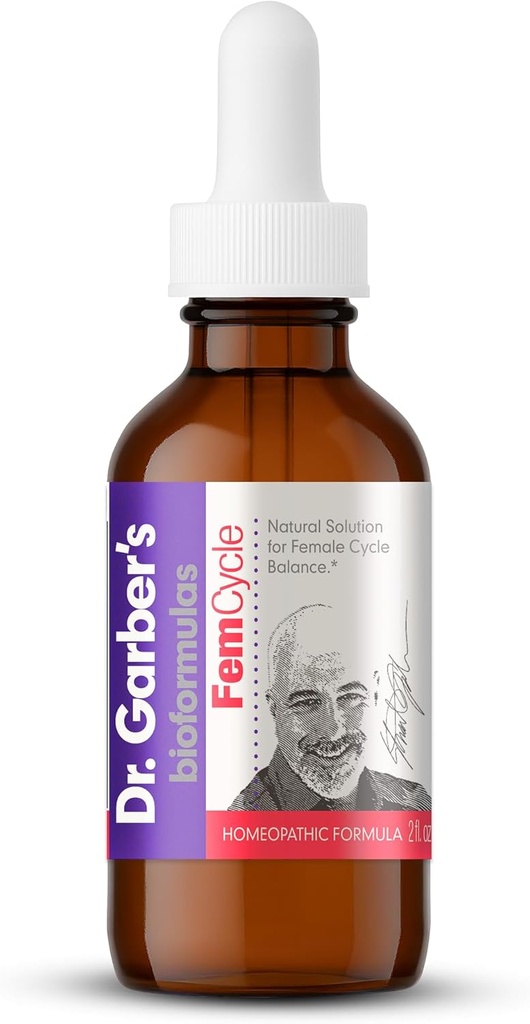 Solutii naturale Dr. Garber Fem Cyle Picături orale - Gemmoterapie Supliment lichid pentru a echilibra hormoni și să elibereze PMS, PMDD, Hot Flashes, Menopause, și simptome menstruale - 60ml