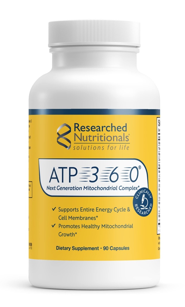 Cercetarile nutritionale ATP 360 - Suplimente mitocondriale pentru sustinerea întregului ciclu energetic si a celulelor Membranes - Suplimente ATP cercetate clinic, CoQ10, Acid R-Lipoic & PQQ, 90 capsule