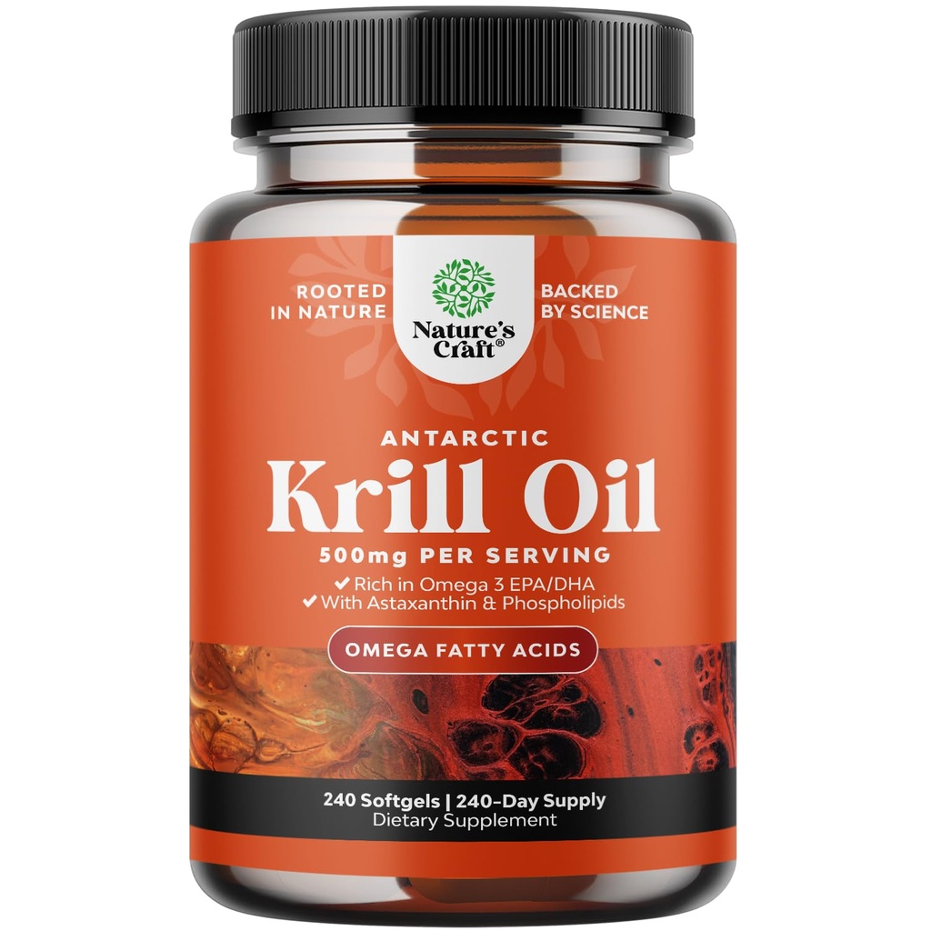 Antarctica Krill Oil 500mg Softgels - Omega 3 Krill Suplimentul de ulei cu EPA DHA & Astaxanthin pentru creier comun și inimă - 3rd Party Lab testat fără OMG-uri gluten sau gust de pește (până la 8 luni de aprovizionare)