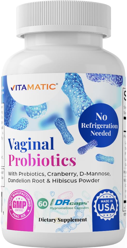 Probiotice vaginale vitamatice 20 Miliarde pentru femei pH echilibru & Odor Control cu prebiotice si probiotice 60 capsule DR - Made with Cranberry, D-Mannose, Hibisucs & Dandelion