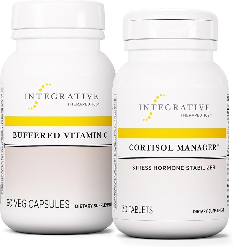 Integrative Therapeutics Bundle with Cortizol Manager, 30 Tablets - Capsule de vitamina C bufete 1000 mg, 60 Capsule Vegane - Supliment de stres cu Ashwagandha * - Suplimentul imunitar cu antioxidanți