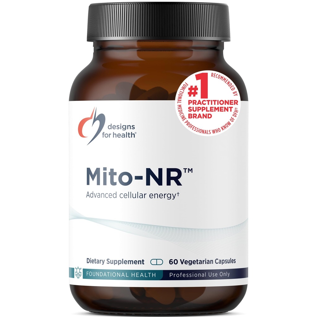 Design-uri pentru sănătate Mito-NR - Nicotinamidă Ribozidă (NAD Supplement) cu COQ10 + Trans Geranilgeraniol - NR + GG Supliment pentru suport de sănătate celulară mitocondrială (60 capsule)