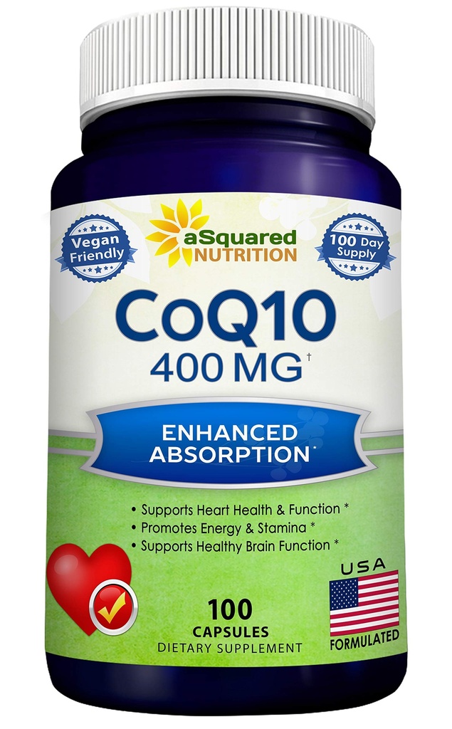 aSquared Nutrition CoQ10 (400 mg Max Concentration, 100 Veggie Capsule) - mare absorbţie Coenzima Q10 pulbere - Ubichinonă Supliment pastile, extra antioxidant CO Q-10 Enzyme Vitamine comprimate, Coq 10 400 mg