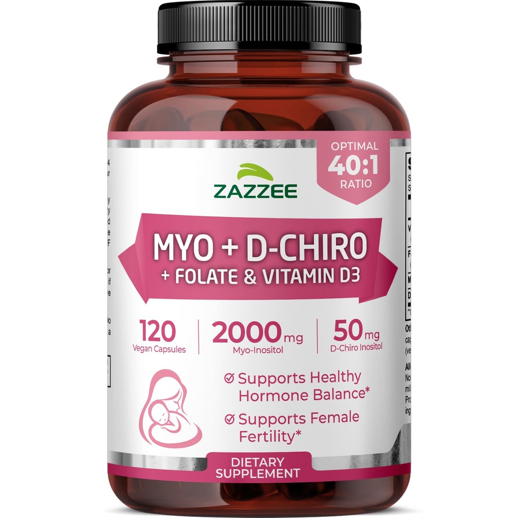 Myo şi D-Chiro Inositol Supliment pentru femei - Suplimentul de fertilitate pentru femei cu Ideal 40:1 Raportul Myo & D-Chiro Inositol D3 şi Metilfolat de susţinere ovariană Vitamine - ISO Lab testate (30 Servings)