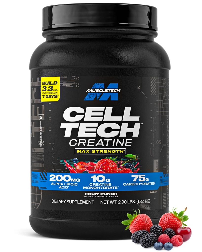 MuscleTech Creatină Monohidrat pulbere Celula-Tech Creatină Post Workout Recovery Drink Muscle Builder pentru bărbați și femei musculare Clădire Suplimente Punch de fructe, 3 lbs (27 Serv)