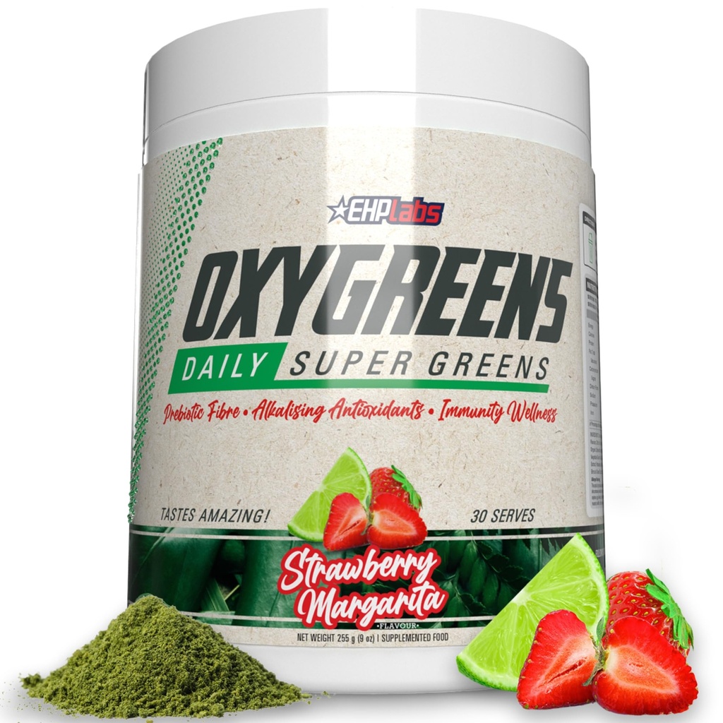 EHP Labs OxyGreens Super Greens Powder - Spirulina & Chlorella Superfood, Green Juice Powder & Greens Suplimente cu fibre prebiotice, Antioxidanti & Imunity Support, 30 Serves (Strawb. ()