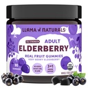 Llama Naturals Elderberry Gummies for Adulti, Vegan, Ecological Immune Supplement with Vitamina C and Zinc, Real Fruit Gummy Vitamins for Imunity, Chewable, No Added Sugar Cane, 90 Ct