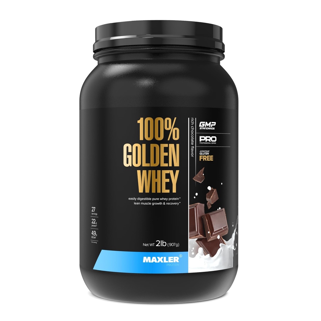 Maxler 100% Golden Whey - 22 g de proteine per servire - Proteină ridicată, grăsime scăzută, carbohidrat scăzut, profil complet de aminoacizi - Proteină bogată de ciocolată 2 lb