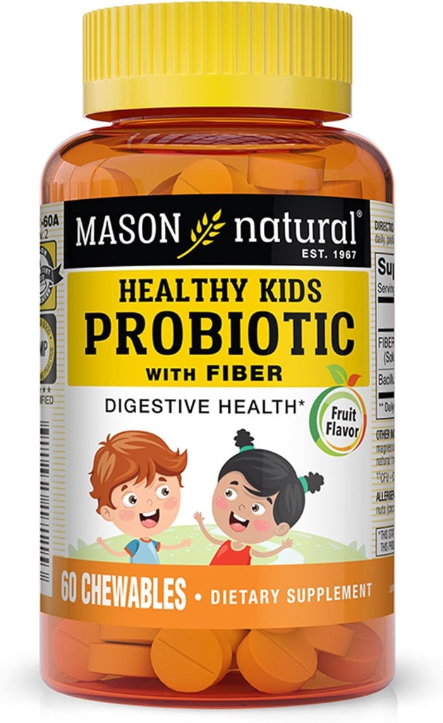 MASON NATURAL Copii sanatosi Probiotic cu fibre - functie digestiva sanatoasa, sanatate imbunatatita, 60 Masticuri