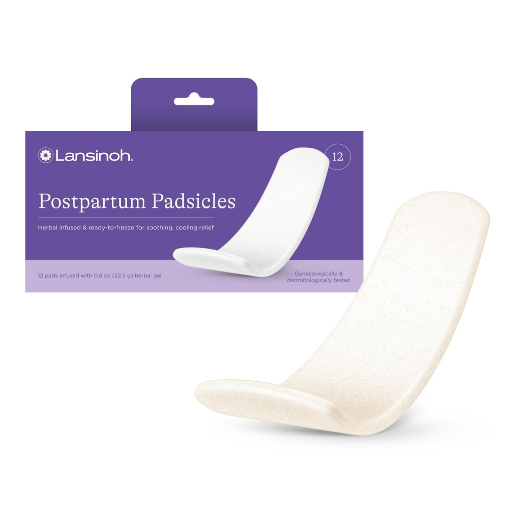 Lansinoh Postpartum Cooling Pads, Perineal Ice Packs, 12 Count, Witch Hazel Pads for Postpartum Care, Padsicles with Cooling and Conforting Aloe Vera