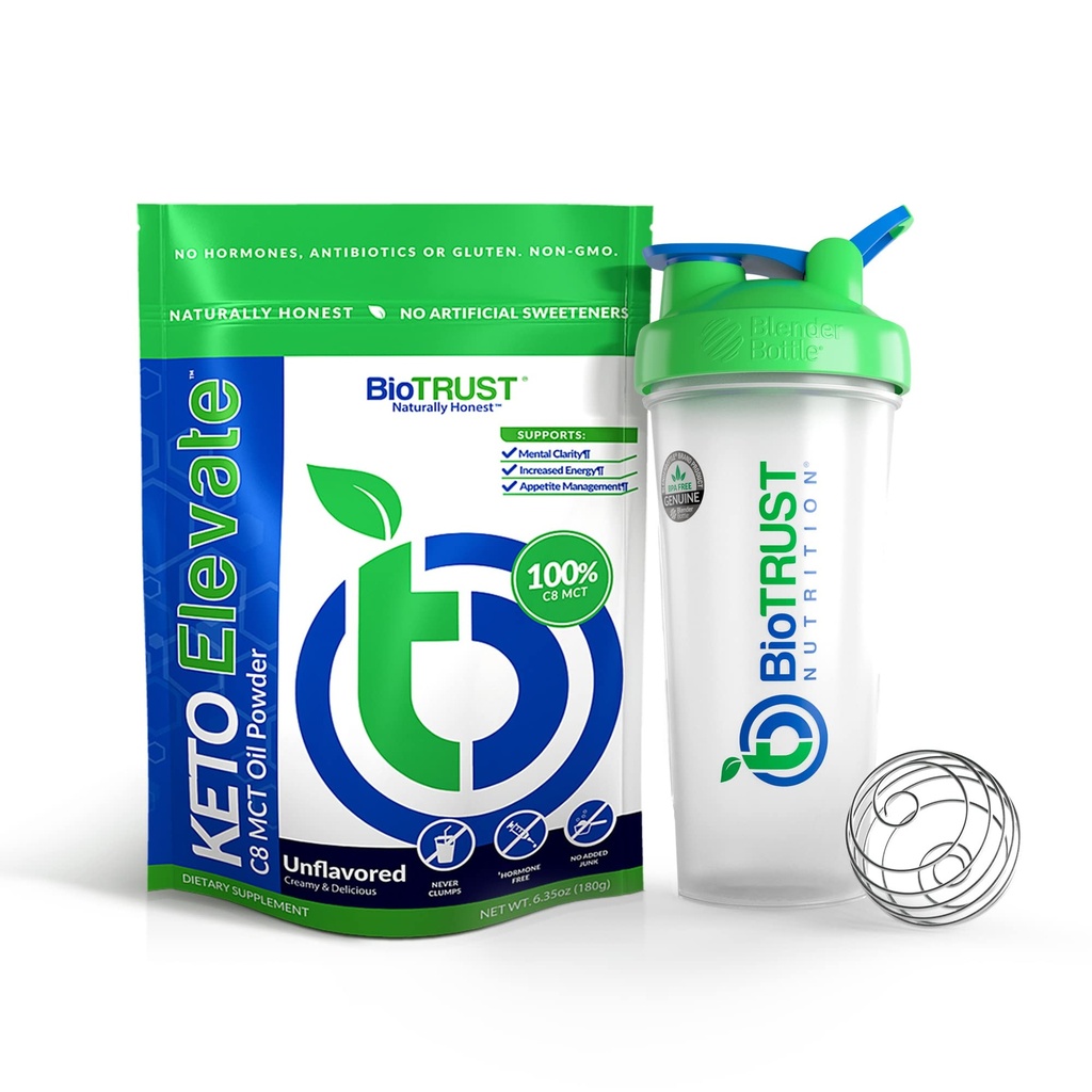 BioTrust Keto Lift Pure C8 MCT Pulbere de ulei (nearomat) BlenderBottle Bundle