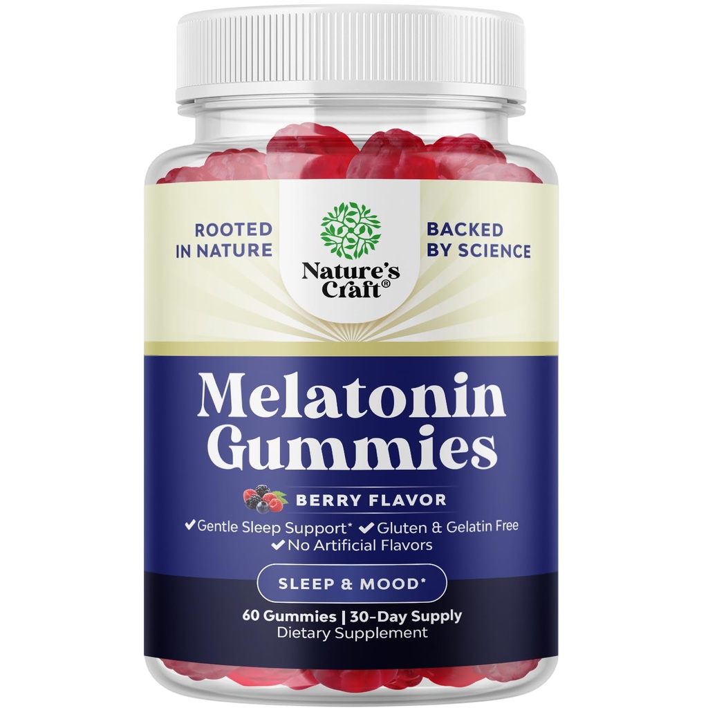 Melatonina 5mg Natural - Gelatină Liber şi Halal Melatonin Gummies 5mg Supliment de somn pentru adulţi - Berry Sleep Gummies pentru adulţi Cădere Adormit mai repede cu arome naturale şi culori 60ct