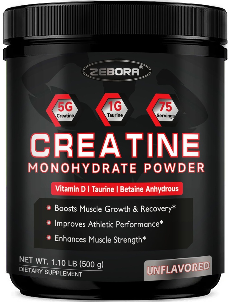 Zebora Micronited Creatin Monohidrat pulbere, Creatina Monohidrat pentru femei-Men, Ajuta recuperarea musculare, Îmbunătățește dimensiunea musculară și puterea cu 5G Creatină și 1G Taurină