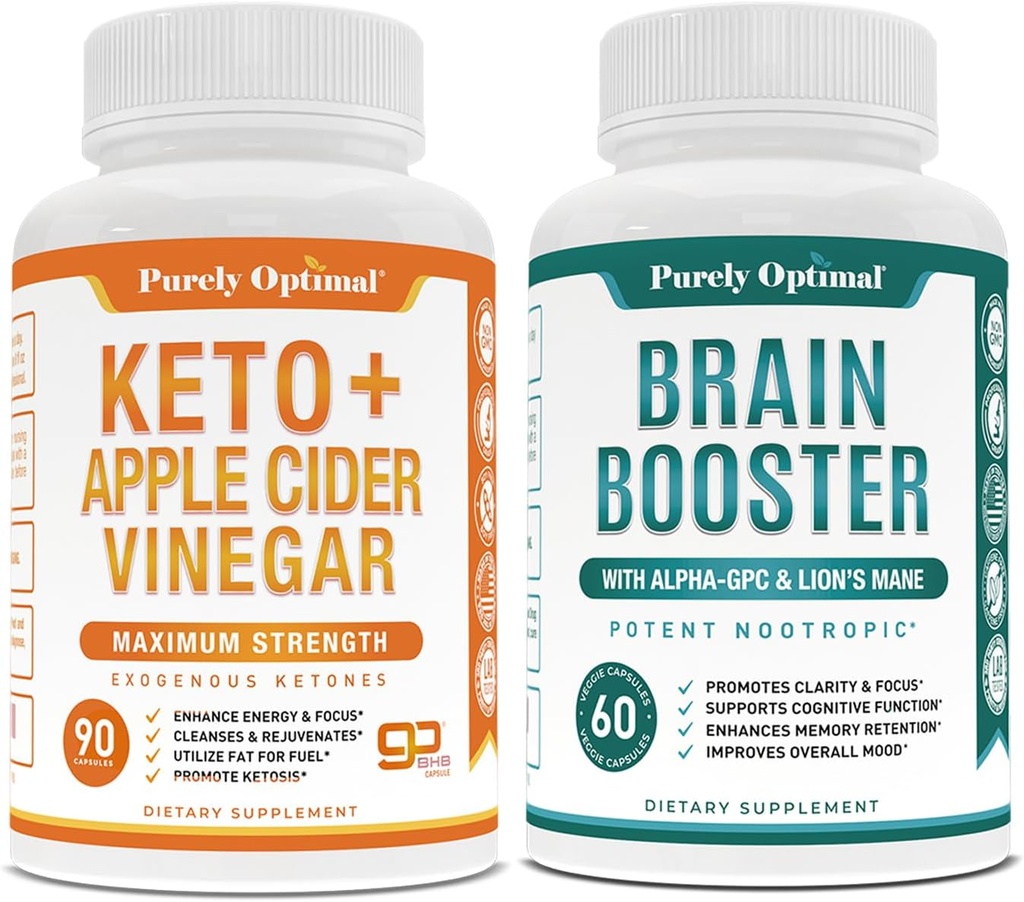Doar Optimal Premium Keto pastile + Apple Cider Otegar Capsule cu mama + Premium Creier Supliment - Nootropic Creier Booster pentru Focus, Claritate, Îmbunătățirea Memoriei, Concentrare & mai bine Mood