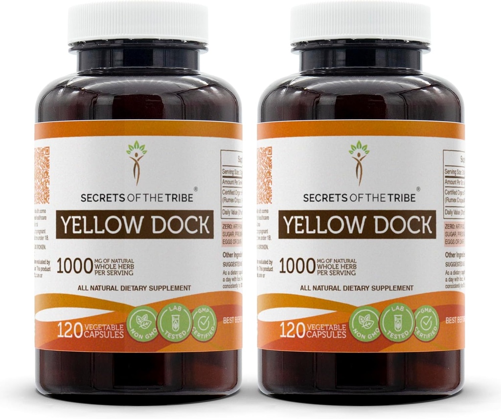 Secrete ale Tribului Yellow Dock 120 capsule (2 buc), 1000 mg, Yellow Dock (Rumex Crispus) Root uscat (2x120 capsule)