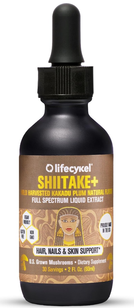 Lifecykel - Shiitake Mushroom Extract cu Kakadu Plum- Hair, Skin & Nail Supplement- 100% Ciuperci organice, Immune Boosting, Vitamina C realizate în SUA- 2 Fl oz (Packing May Vary)