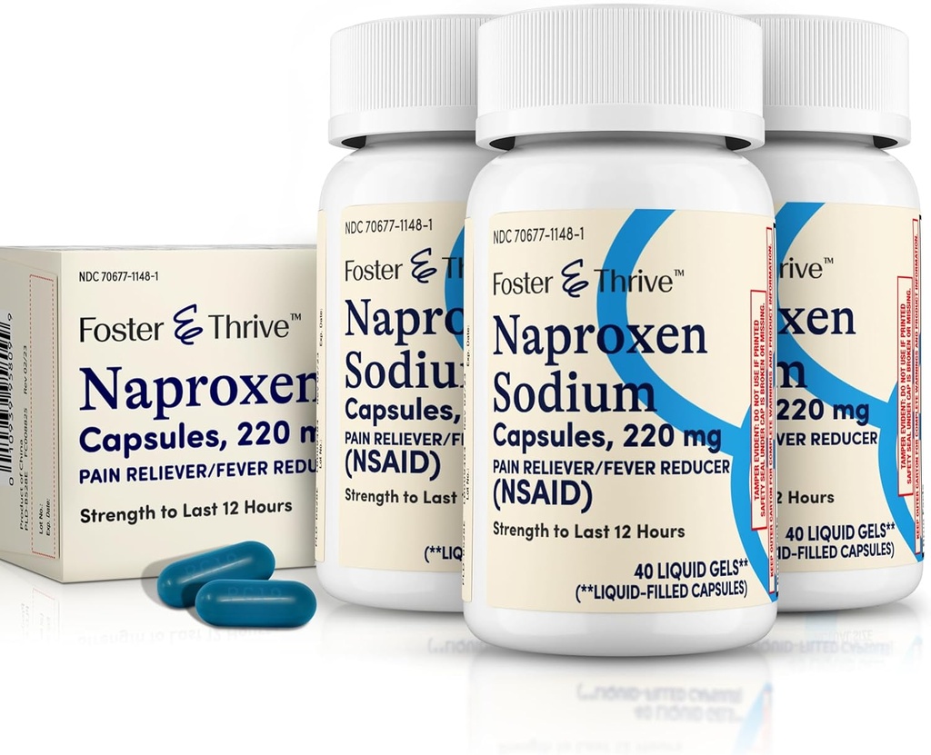 Foster & Thrive lichid Gels cu Naproxen sodiu 220 mg AINS durere Reliever Fever Reductor, 40 Gels, (Pachet de 3)