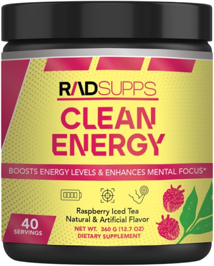 Energie curată - Prepararea prafului de antrenament pentru bărbați și femei cu BCAAs Aminoacidi, Energetic Drink Powder, Aminoacid Energetic Powder for Energy & Focus - 40 Servings (12.7 oz, Raspberry Iced Tea)