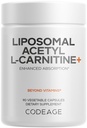 Codeage Liposomal Acetil-L-Carnitine+ Supliment - 500 mg Acetil-L-Carnitină per Serving - 3-Lonth Supply, Liposozomal Livrare - Alcar Supliment - L-Carnitina - Non-GMO, Gluten-Free, 90 capsule