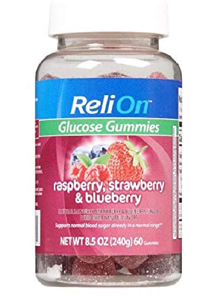 ReliOn Glucoză Gummies Raspberry, Căpșuni și afine - 60 Conte Bottle