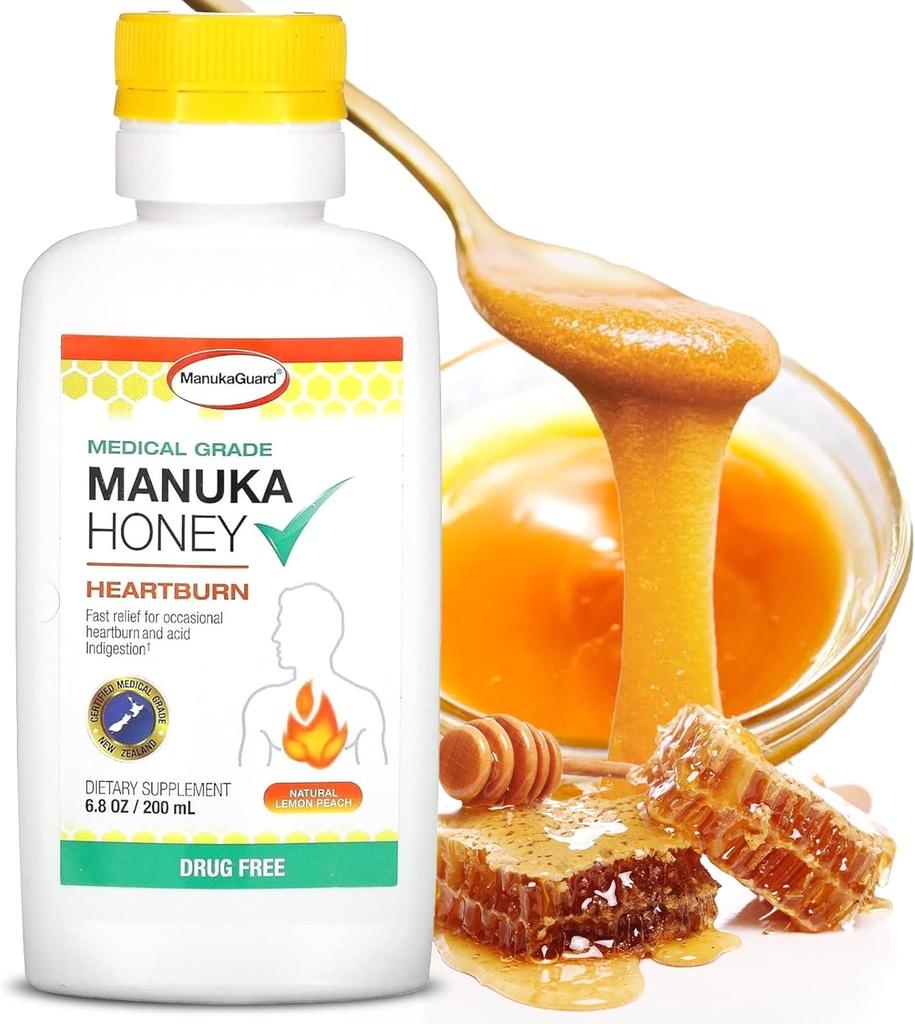 ManukaGuard Nutralizator de arsuri la stomac, Manuka Honey 6.8oz - Indigestie cu arsuri la inimă şi acid. Antiacid fără medicamente Alternativ