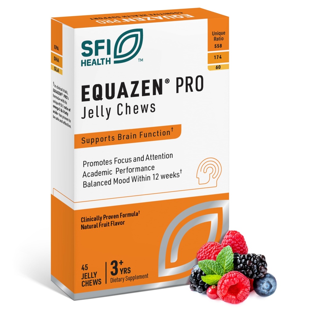 Equazen Pro SFI Sănătate ulei de pește Jelly Chews - Omega 3 & Omega 6 pentru copii și adolescenți - EPA, GLA & DHA pentru copii Mood, Memory & Focus Support - Optimizat pentru Biodisponibilitatea și Absorbția (45 Jelly Chews)