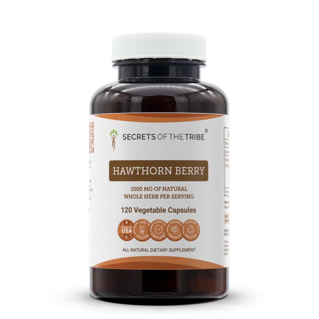 Secretele tribului Hawthorn Berry Capsules 1000 mg Hawthorn (Crataegus spp.) Uscate Berry, Cardio Supplement (120 capsule)