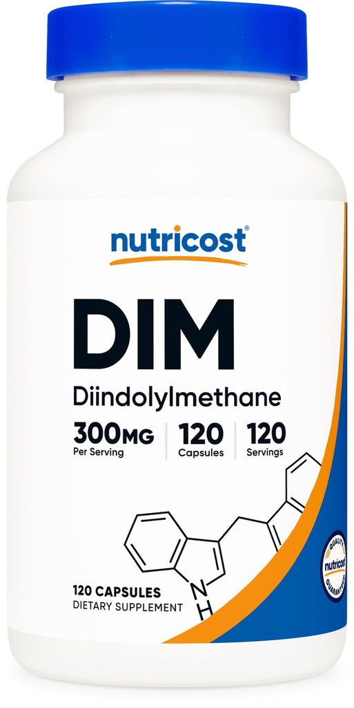 Nutricost DIM (Diindolilmetan) Plus BioPerine 300mg, 120 Capsule vegetariene - până la 4 luni de aprovizionare, Supliment maxim de putere DIM