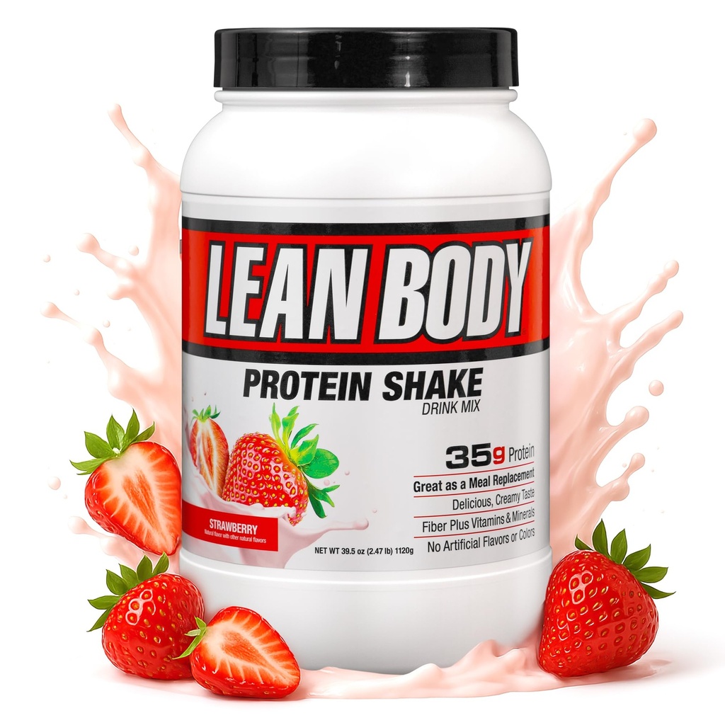 Labrada Nutrition Lean Body Hi-Protein Shake, Căpșuni, 2.47-Lound Tub de căpșuni pachet MAY Vary