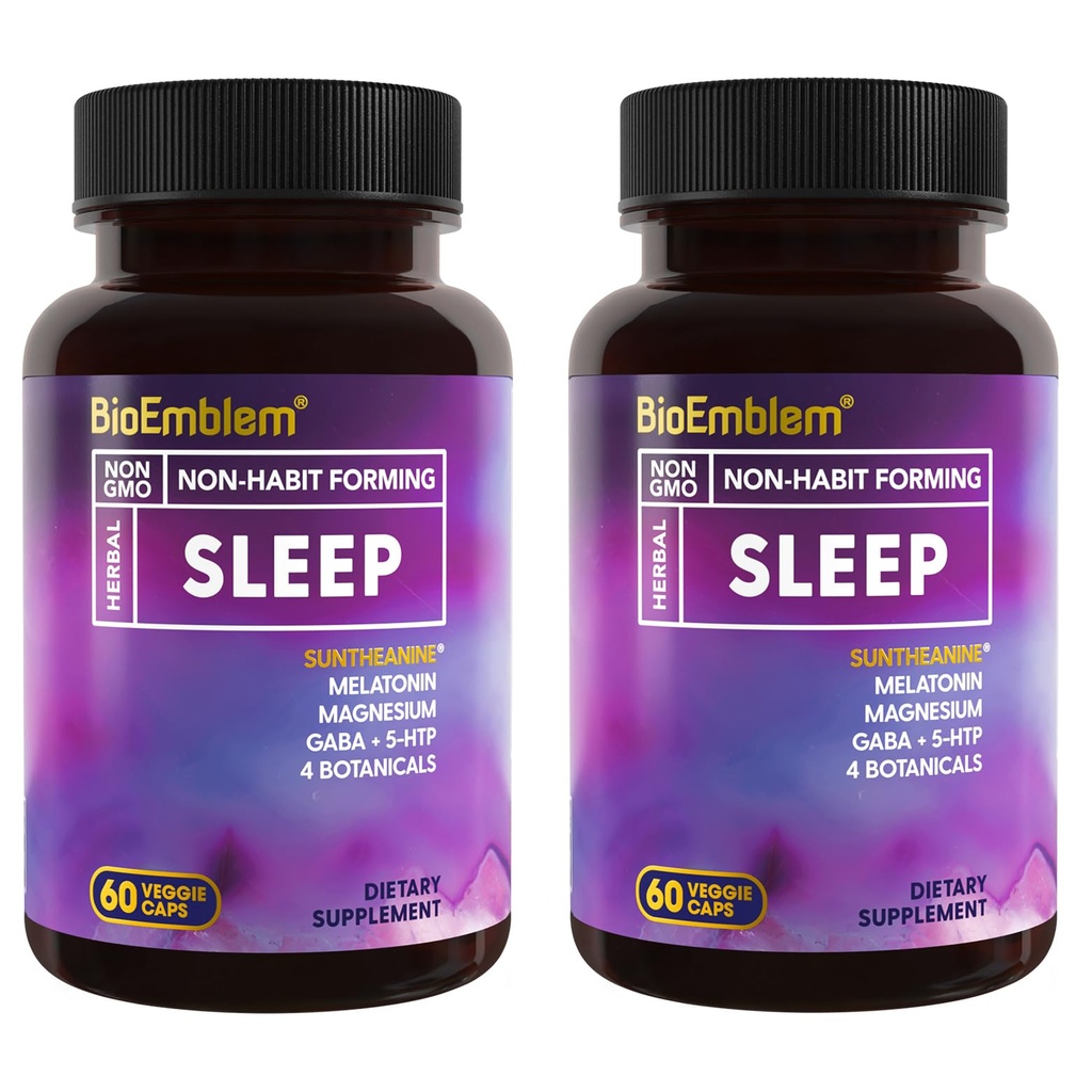 BioEmblem Natural Sleep Aid pentru adulții cu Melatonina, Root Valerian, Suntheanină & More 